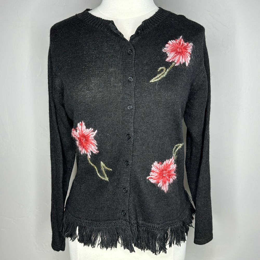 Lemon Grass Lightweight Cardigan with Embroidered Floral Design Size PM